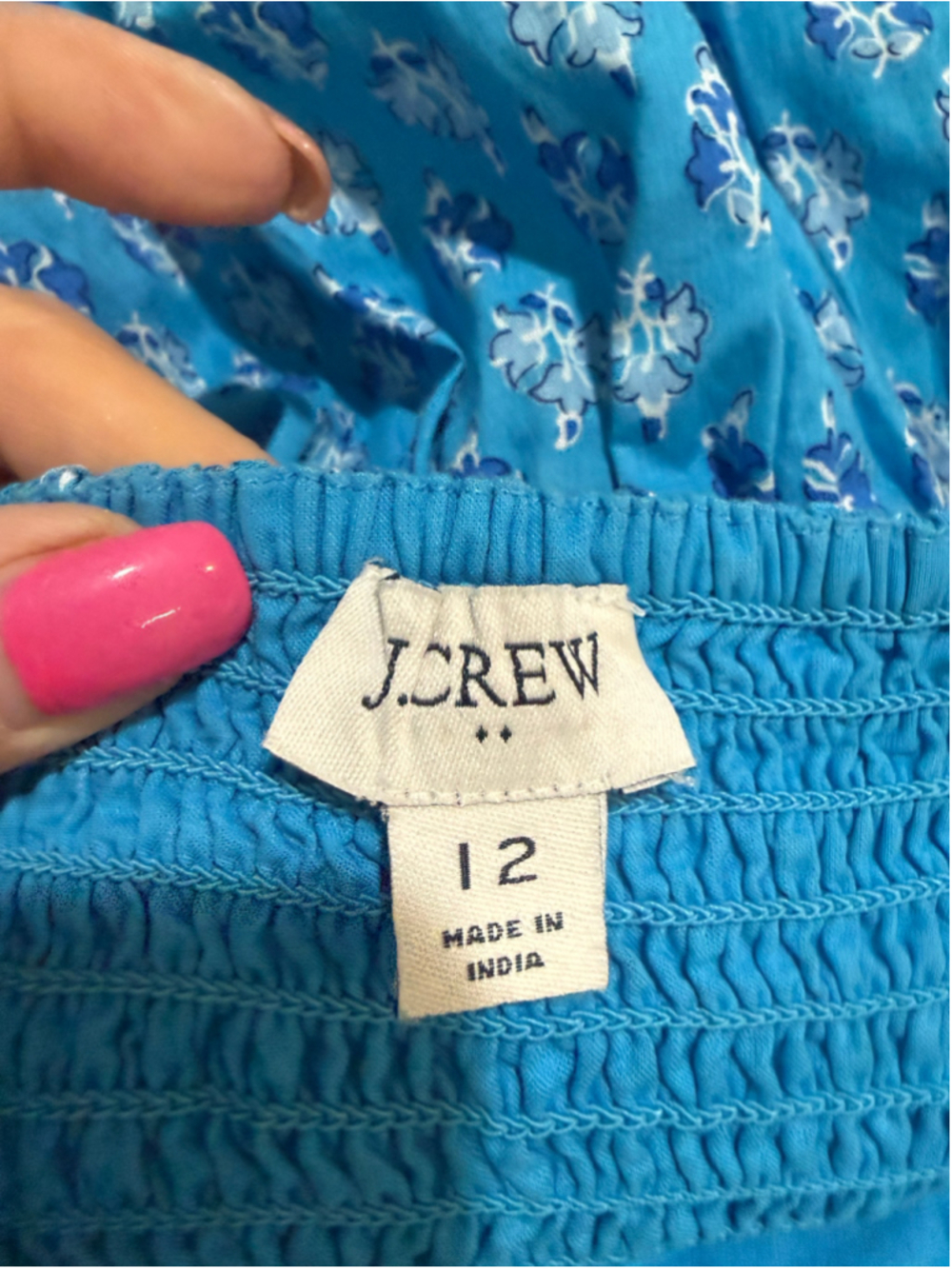 Women's J.Crew Midi Dress Size 12 Blue White Floral Cotton Tiered - Picture 5 of 10